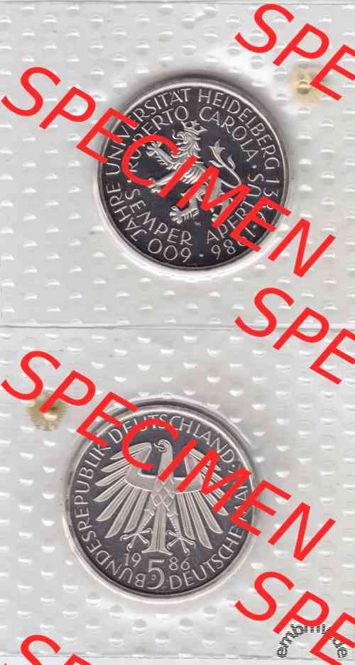 5 DM 1986 Deutschland Gedenkmünzen Universität Heidelberg