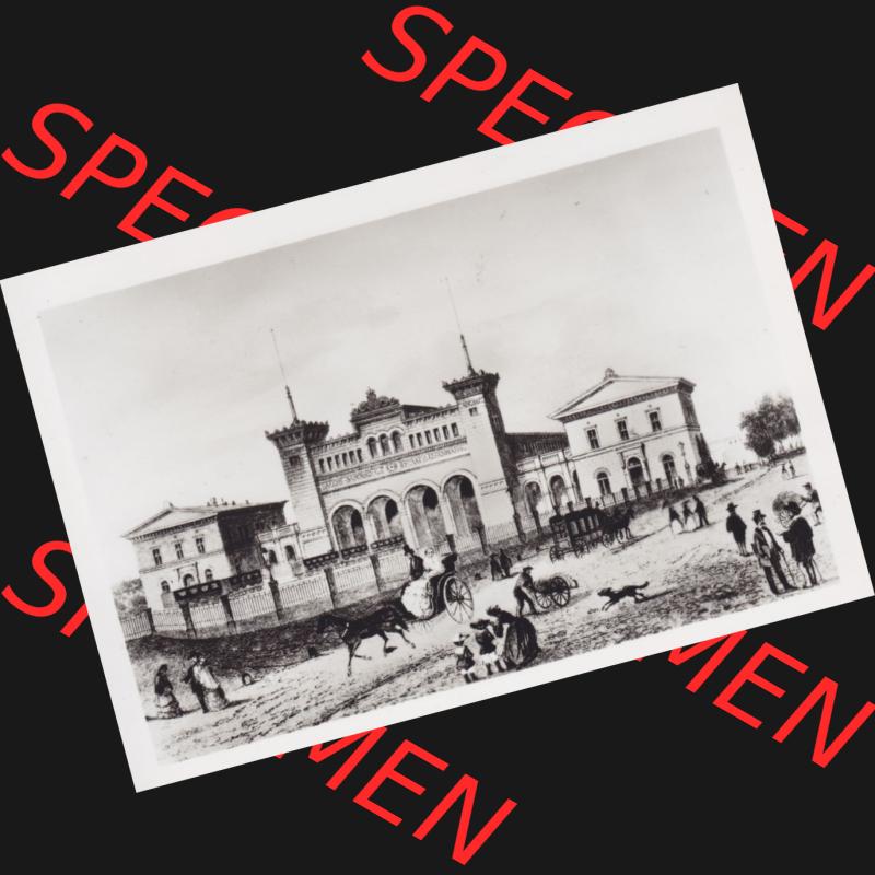 Alte BRD Ansichtskarten aus Sachsen, Bayrischer Bahnhof Leipzig, Zeichnung vom Bahnhof nach eroffnung 1844. Sammlung aus Bundesland Sachsen in Deutschland der BRD, Bundesrepublik... Sammlung