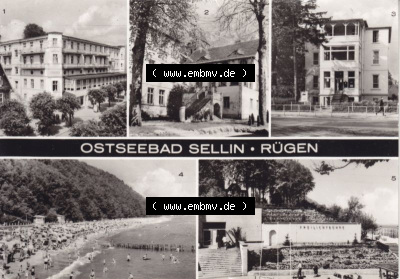 Ansichtskarte DDR Bezirk Rostock, Kreis Rügen, Ostseebad Sellin: Reisebüro der DDR, Strand, An der Freilichtbühne (1) Sammlung
