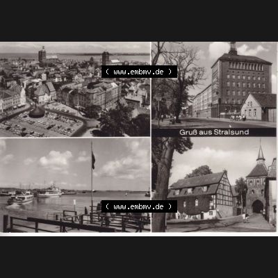 Ansichtskarte DDR Bezirk Rostock, Stadtkreis Stralsund, Hansestadt Stralsund: Gruß aus Stralsund, Am Hafen, Hotel Baltic, Kütertor, VEB Ansichtskartenverlag... Sammlung