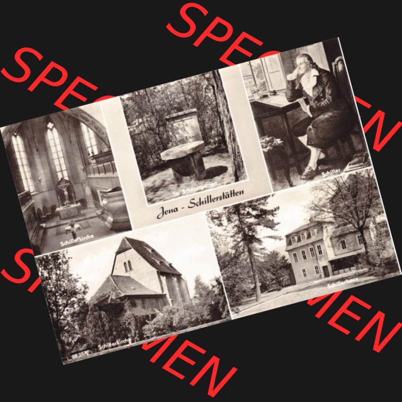 Ansichtskarte DDR Bezirk Gera, Stadtkreis Jena, Stadt Jena: Schillerkirche, Schillergarten, Schiller, Schillerhaus (1) Sammlung