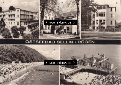 Ansichtskarte DDR Bezirk Rostock, Kreis Rügen, Ostseebad Sellin: Reisebüro der DDR, Strand, Seebrücke (1) Sammlung