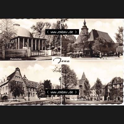 Ansichtskarte DDR Bezirk Gera, Stadtkreis Jena, Stadt Jena: Planetarium, Universität, Markt mit Rathaus (1) Sammlung