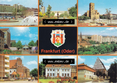 Ansichtskarte DDR Bezirk Frankfurt, Stadtkreis Frankfurt (Oder), Stadt Frankfurt (Oder): Karl-Marx-Straße, Rathaus, Botanischer... Sammlung