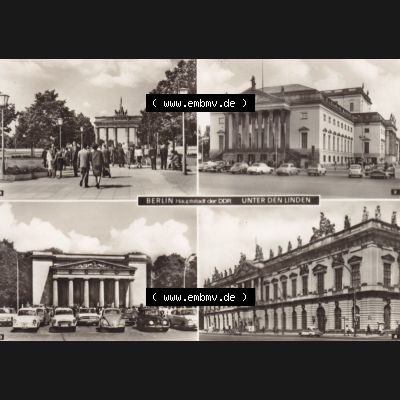 Ansichtskarte DDR Bezirk Berlin, Stadt Berlin: Unter den Linden, Brandenburger Tor, Deutsche Staatsoper, Mahnmal der Opfer des Faschismus, Museum für Deutsche Geschichte... Sammlung