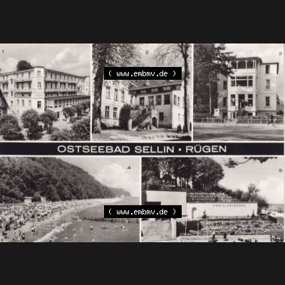 Ansichtskarte DDR Bezirk Rostock, Kreis Rügen, Ostseebad Sellin: Reisebüro der DDR, Strand, An der Freilichtbühne (1) Sammlung