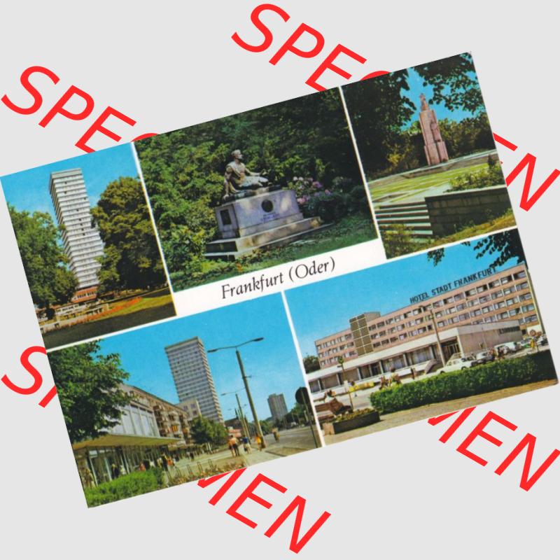 Ansichtskarte DDR Bezirk Frankfurt, Stadtkreis Frankfurt (Oder), Stadt Frankfurt (Oder): Hochhaus am Platz der Republik, Heinrich von Kleist Denkmal (1) Sammlung