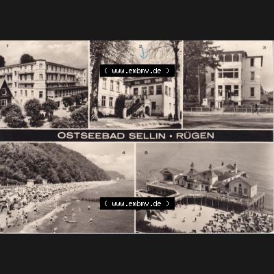 Ansichtskarte DDR Bezirk Rostock, Kreis Rügen, Ostseebad Sellin: Reisebüro der DDR, Strand, Seebrücke (1) Sammlung