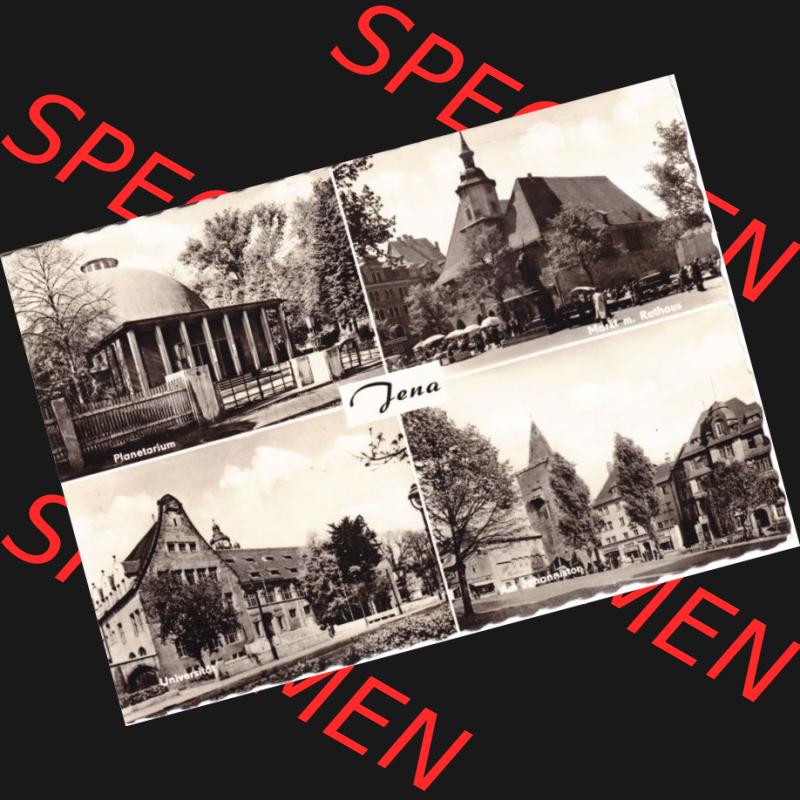 Ansichtskarte DDR Bezirk Gera, Stadtkreis Jena, Stadt Jena: Planetarium, Universität, Markt mit Rathaus (1) Sammlung