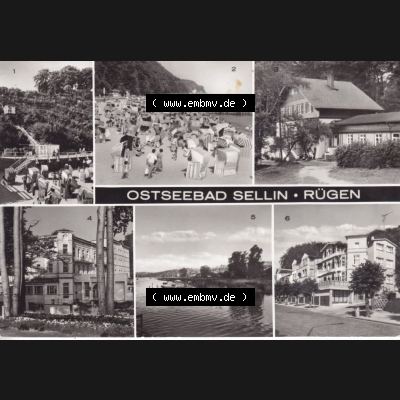 Ansichtskarte DDR Bezirk Rostock, Kreis Rügen, Ostseebad Sellin: Fahrstuhl zum Strand, Krankenhaus, Kurhaus (1) Sammlung