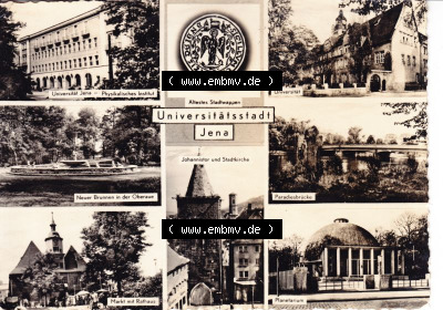 Ansichtskarte DDR Bezirk Gera, Stadtkreis Jena, Stadt Jena: Universität Jena, Johannistor und Stadtkirche (1) Sammlung
