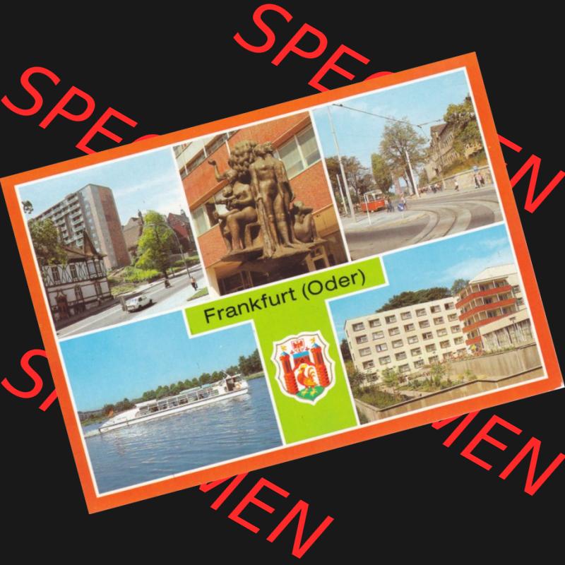 Ansichtskarte DDR Bezirk Frankfurt, Stadtkreis Frankfurt (Oder), Stadt Frankfurt (Oder): Plastik Wir von Ernst Sauer, Bahnhofstraße, MS Eisenhüttenstadt... Sammlung