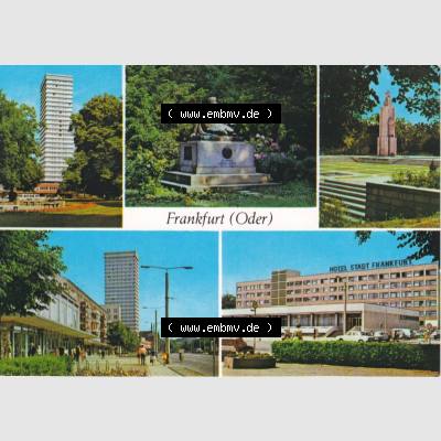 Ansichtskarte DDR Bezirk Frankfurt, Stadtkreis Frankfurt (Oder), Stadt Frankfurt (Oder): Hochhaus am Platz der Republik, Heinrich von Kleist Denkmal (1) Sammlung