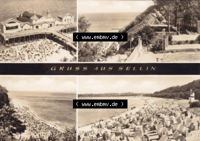 Ansichtskarte DDR Bezirk Rostock, Kreis Rügen, Ostseebad Sellin: Gruss aus Sellin, Blick zur Seebrücke (1) Sammlung
