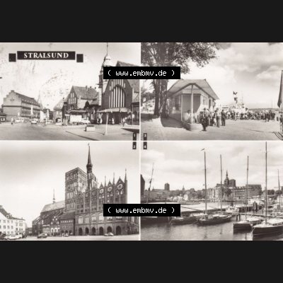 Ansichtskarte DDR Bezirk Rostock, Stadtkreis Stralsund, Hansestadt Stralsund: Bahnhof, Alter Markt, Am Hafen, VEB Ansichtskartenverlag Köthen (1) Sammlung