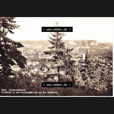 Ansichtskarte DDR Bezirk Gera, Stadtkreis Jena, Stadt Jena: Durchblick zu den Kernbergen und auf Stadtmitte (1) Sammlung