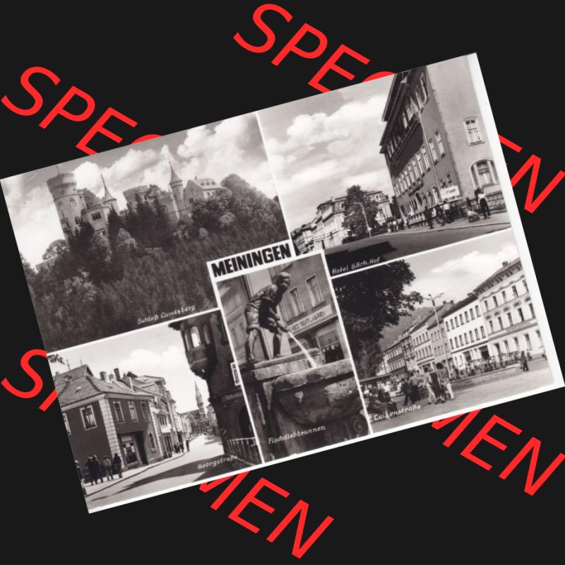 Ansichtskarte DDR Bezirk Suhl, Kreis Meiningen, Stadt Meiningen: Schloß Landsberg, Hotel Sächs. Hof, Georgstraße, Fischdiebbrunnen, Luisenstraße... Sammlung