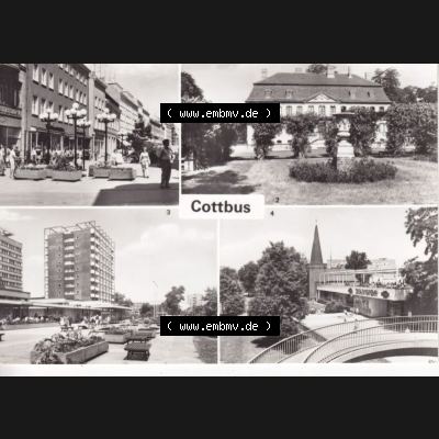 Ansichtskarte DDR Bezirk Cottbus, Kreis Cottbus, Stadt Cottbus: Spremberger Straße, Branitzer Schloß, Zentrum, HO-Gaststätte Am Stadttor (1) Sammlung