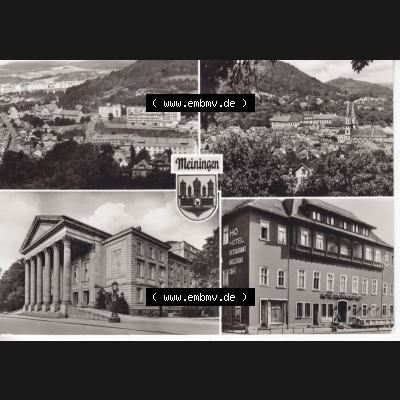 Ansichtskarte DDR Bezirk Suhl, Kreis Meiningen, Stadt Meiningen: Meiniger Theater, Hotel Sächs. Hof, Teilansichten (1) Sammlung