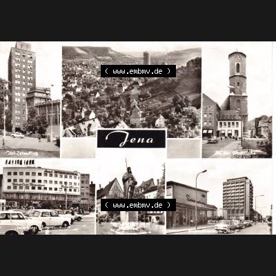 Ansichtskarte DDR Bezirk Gera, Stadtkreis Jena, Stadt Jena: Hotel International, Carl-Zeiss-Platz, Hanfried, Einkaufszentrum Nord (1) Sammlung