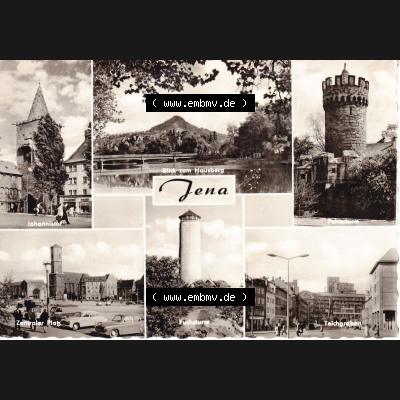 Ansichtskarte DDR Bezirk Gera, Stadtkreis Jena, Stadt Jena: Johannestor, Hausberg, Pulverturm, Zentraler Platz (1) Sammlung