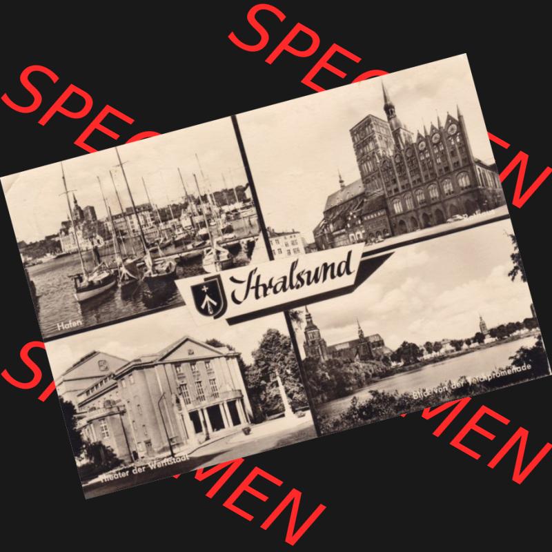 Ansichtskarte DDR Bezirk Rostock, Stadtkreis Stralsund, Hansestadt Stralsund: Mehrbildkarte, Hafen, Rathaus, Theater der Werftstadt, Teich, Heldge-Verlag... Sammlung