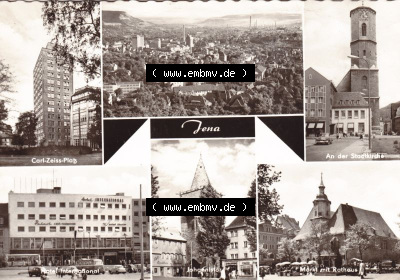 Ansichtskarte DDR Bezirk Gera, Stadtkreis Jena, Stadt Jena: Carl-Zeiss-Platz, Stadtkirche, Markt mit Rathaus (1) Sammlung
