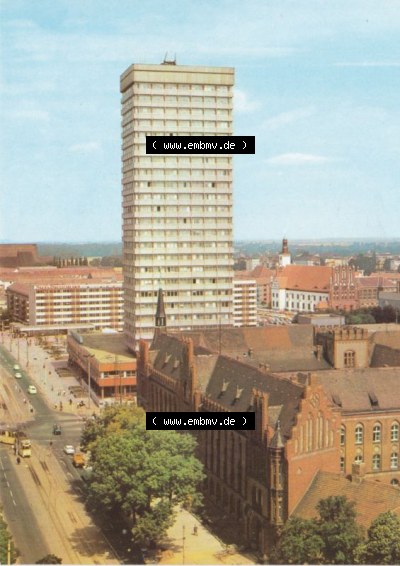 Ansichtskarte DDR Bezirk Frankfurt, Stadtkreis Frankfurt (Oder), Stadt Frankfurt (Oder): Hochhaus am Platz der Republik, Jugend-Touristenhotel... Sammlung