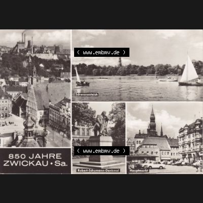 Ansichtskarte Bezirk Karl-Marx-Stadt, Landkreis Zwickau-Land, Stadt Zwickau der DDR 1968, 850 Jahre Zwickau Sa. Schwanenteich, Robert-Schumann-Denkmal, Hauptmarkt.... Sammlung