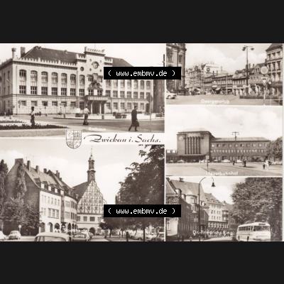Ansichtskarte Bezirk Karl-Marx-Stadt, Landkreis Zwickau-Land, Stadt Zwickau der DDR Rathaus,, Georgenplatz, Am Stadttheater, Dr.-Friedrich-Ring. DDR Postkarte... Sammlung