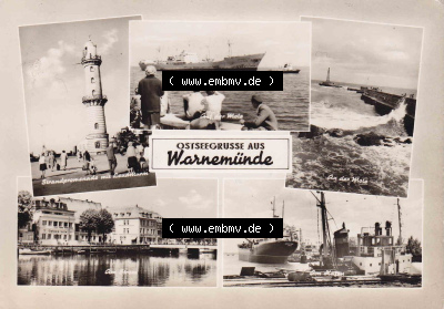 Ansichtskarte DDR Bezirk Rostock, Stadtkreis Rostock, Hansestadt Rostock, Ortsteil Seebad Warnemünde DDR, Ostseegrüsse aus Warnemünde... Sammlung
