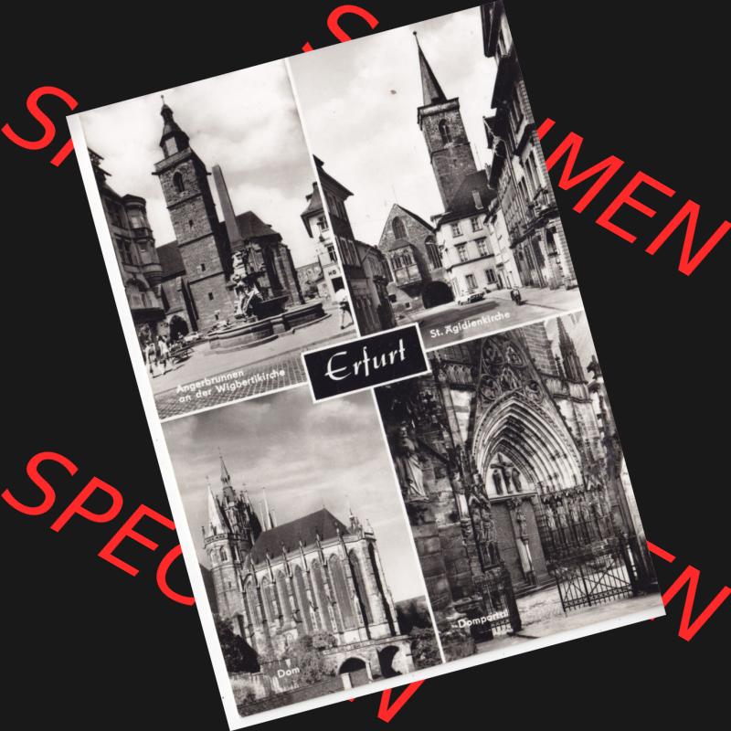 Ansichtskarte Bezirk Erfurt, Stadtkreis Erfurt, Stadt Erfurt Angerbrunnen, St. Ägidienkirche, Dom, Domportal. Ansichtskarte bzw. Postkarte aus DDR-Zeiten... Sammlung