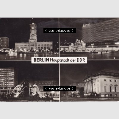 Ansichtskarte DDR Bezirk Berlin, Stadt Berlin-Mitte: Nachtaufnahmen, Rathaus, Warenhaus Centrum, Neptun-Brunnen, Deutsche Staatsoper (1) Sammlung
