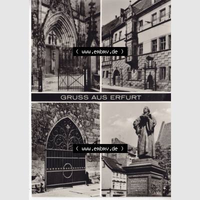 Ansichtskarte Bezirk Erfurt, Stadtkreis Erfurt, Stadt Erfurt Gruß aus Erfurt, Portal am Dom, Haus zum Stockfisch, Allenheiligen kirche. Ansichtskarte bzw.... Sammlung