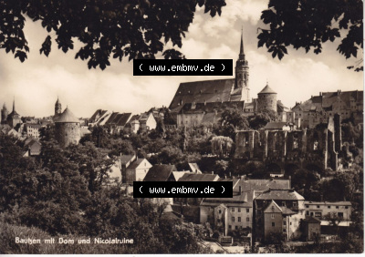 Ansichtskarte DDR Bezirk Dresden, Kreis Bautzen, Stadt Bautzen: In s/w Schwarzweiß Postkarte Bautzen mit Dom und Nicolairunine... Sammlung