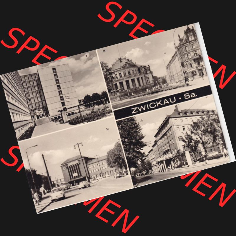 Ansichtskarte Bezirk Karl-Marx-Stadt, Landkreis Zwickau-Land, Stadt Zwickau der DDR Internat, Hauptbahnhof, Milchbar am Schumannplatz, Hotel. DDR Postkarte aus privater... Sammlung
