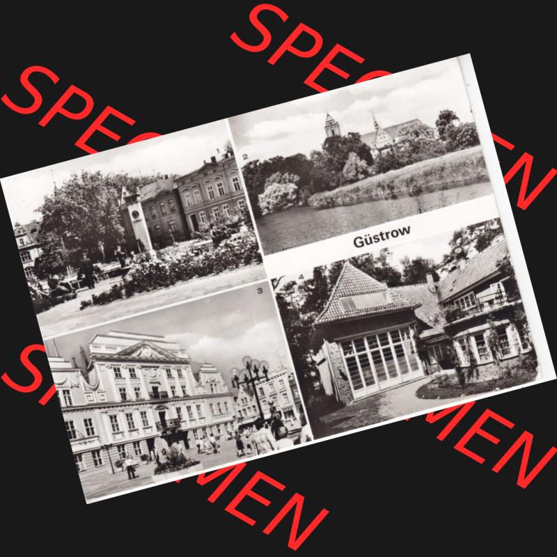 Ansichtskarte Bezirk Bezirk Schwerin, Kreis Güstrow, Stadt-Güstrow 1985, John-Brinckman-DEnkmal, Blick zum Dom, Rathaus, Ernst-Barlach-Gedenkstätte (1) Sammlung