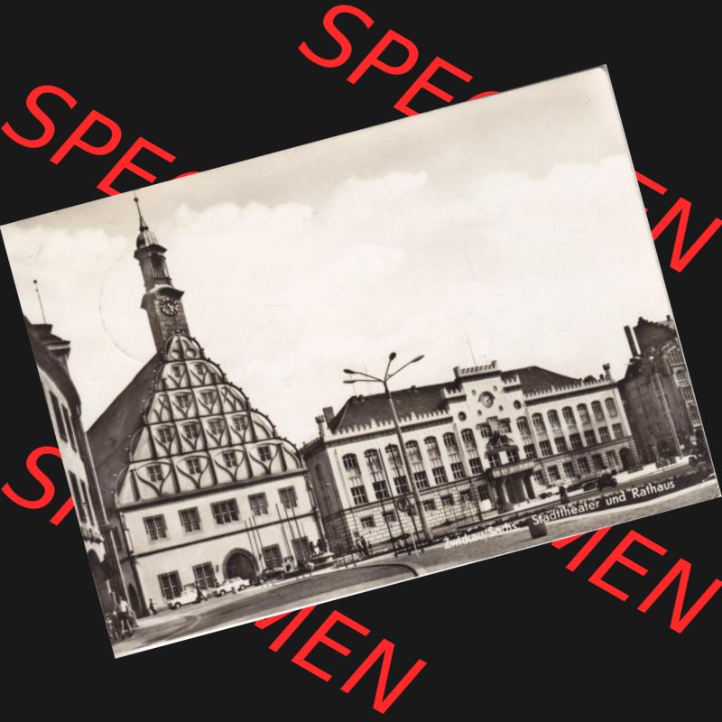 Ansichtskarte Bezirk Karl-Marx-Stadt, Landkreis Zwickau-Land, Stadt Zwickau der DDR 1971, Stadttheater und Rathaus. DDR Postkarte aus privater Sammlung-Konvolut an gelaufenen Ansichtskarten... Sammlung
