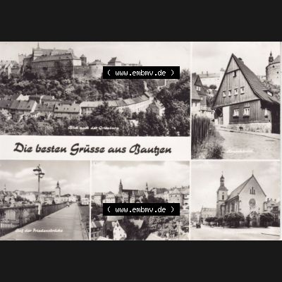 Ansichtskarte DDR Bezirk Dresden, Kreis Bautzen, Stadt Bautzen: In s/w Schwarzweiß Postkarte Blick nach der Ortenburg, Auf der Friedensbrücke, Hexenhäusl... Sammlung