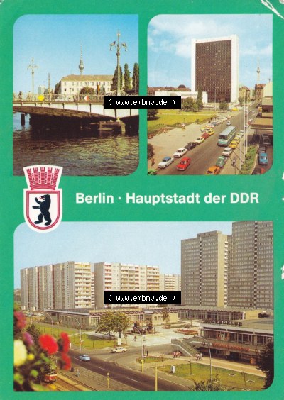 Ansichtskarte DDR Bezirk Berlin, Stadt Berlin-Mitte: 1982, Weidendammer Brücke, Blick zum Hendelszentrum, Greifswalder Straße... Sammlung