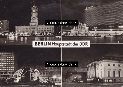 Ansichtskarte DDR Bezirk Berlin, Stadt Berlin-Mitte: Nachtaufnahmen, Rathaus, Warenhaus Centrum, Neptun-Brunnen, Deutsche Staatsoper... Sammlung