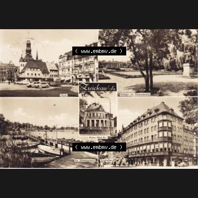Ansichtskarte Bezirk Karl-Marx-Stadt, Landkreis Zwickau-Land, Stadt Zwickau der DDR 1972, Markt, Anlagen um Schwahnenteich, Am Schwanenteich, Ringkaffe. DDR Postkarte... Sammlung