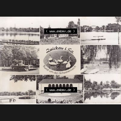 Ansichtskarte Bezirk Karl-Marx-Stadt, Landkreis Zwickau-Land, Stadt Zwickau der DDR Rund um den Schwanenteich. DDR Postkarte aus privater Sammlung-Konvolut an gelaufenen Ansichtskarten... Sammlung
