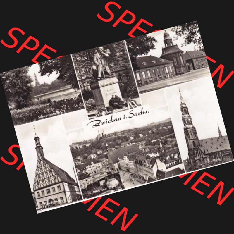 Ansichtskarte Bezirk Karl-Marx-Stadt, Landkreis Zwickau-Land, Stadt Zwickau der DDR 1972, Schwanenteich, Robert-Schumann-DEnkmal, Museum, Stadttheater, Blick vom... Sammlung