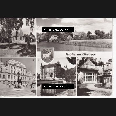 Ansichtskarte Bezirk Bezirk Schwerin, Kreis Güstrow, Stadt-Güstrow 1985, Ernst-Barlach-Gedenkstätte, Blick zum Dom, Rathaus und Schloß (1) Sammlung