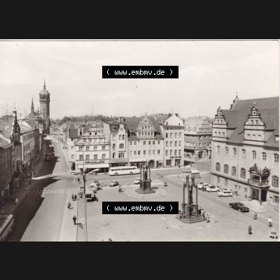 Ansichtskarte DDR Bezirk Halle, Kreis Wittenberg, Lutherstadt Wittenberg: In s/w Schwarzweiß Lutherstadt Wittenberg, Marktplatz (1) Sammlung