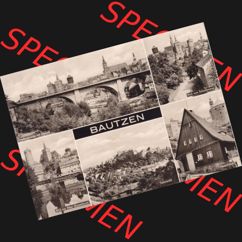 Ansichtskarte DDR Bezirk Dresden, Kreis Bautzen, Stadt Bautzen: In s/w Schwarzweiß Postkarte Friedensbrücke mit Altstadt, Blick vom Scharfenweg, Alte Wasserkunst,... Sammlung