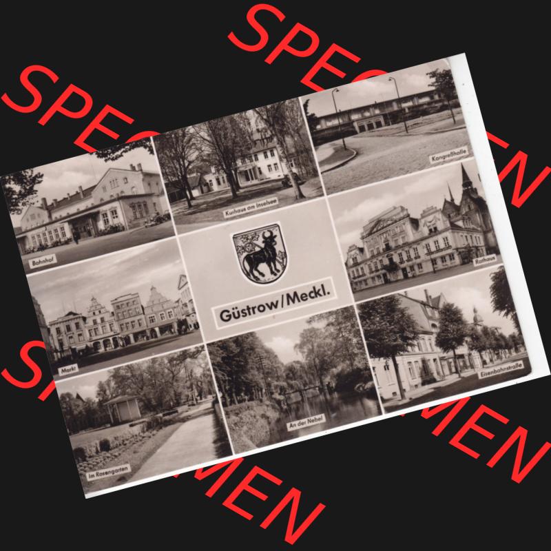 Ansichtskarte Bezirk Bezirk Schwerin, Kreis Güstrow, Stadt-Güstrow Bahnhof, Kurhaus am Inselsee, Kongreßhalle, Markt, Rathaus, Im Rosengarten,... Sammlung