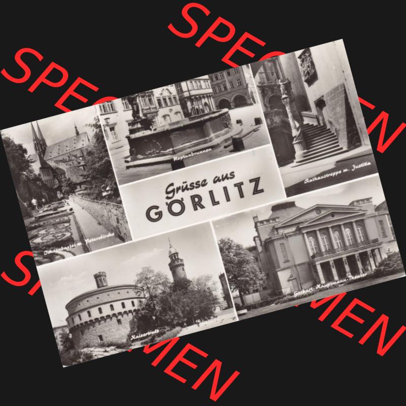 Ansichtskarte DDR Bezirk Dresden, Kreis Görlitz, Stadt Görlitz: In s/w Schwarzweiß Ochsenbastei mit Peterskirche, Neptunbrunnen, Rathaustreppe, Kaisertrutz,... Sammlung
