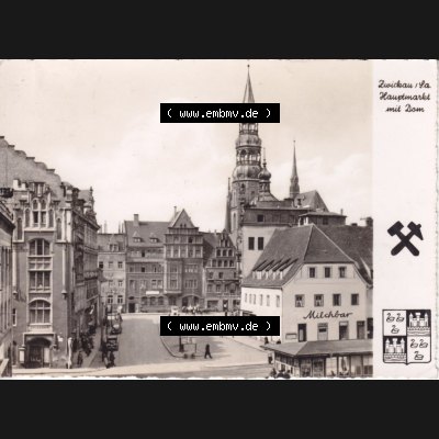 Ansichtskarte Bezirk Karl-Marx-Stadt, Landkreis Zwickau-Land, Stadt Zwickau der DDR 1963, Hauptmarkt mit Dom. DDR Postkarte aus privater Sammlung-Konvolut an gelaufenen Ansichtskarten... Sammlung